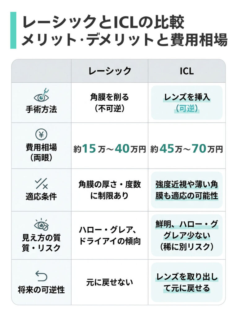 【比較表】レーシックとICLのメリット・デメリット早わかり