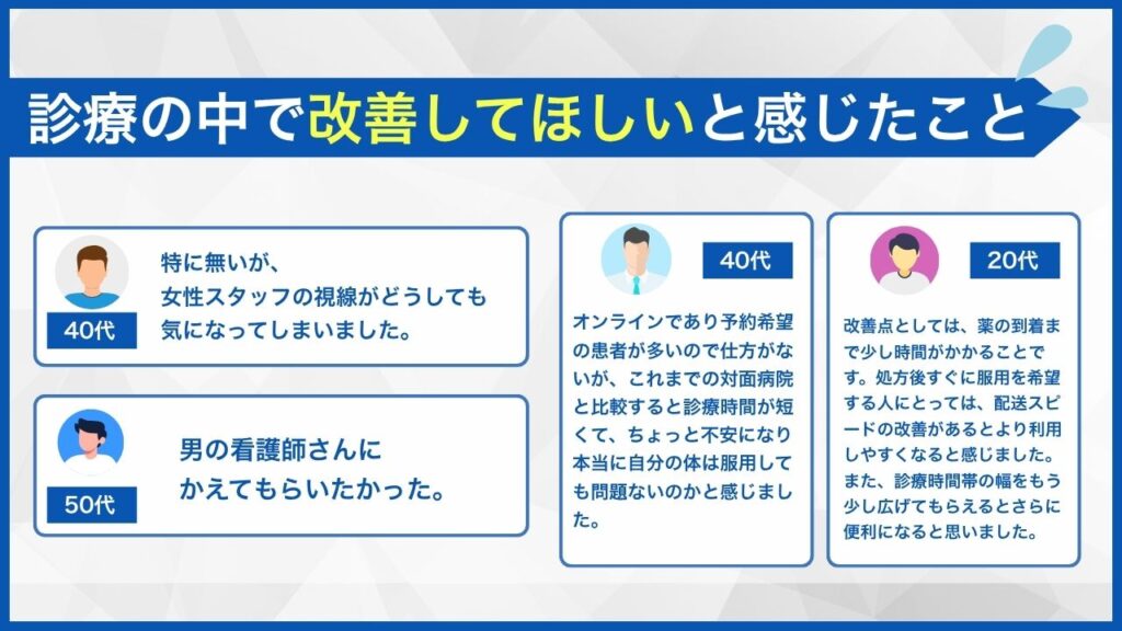 診療の中で改善してほしいと感じたこと