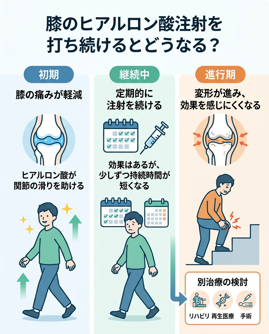 膝のヒアルロン酸注射を打ち続けるとどうなる？