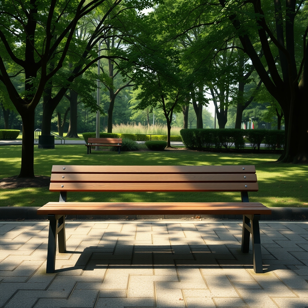 朝の公園に置かれた誰もいないベンチ