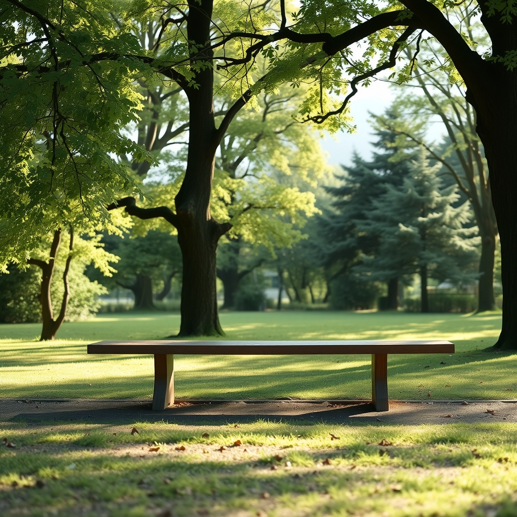 朝の公園に置かれた誰もいないベンチ