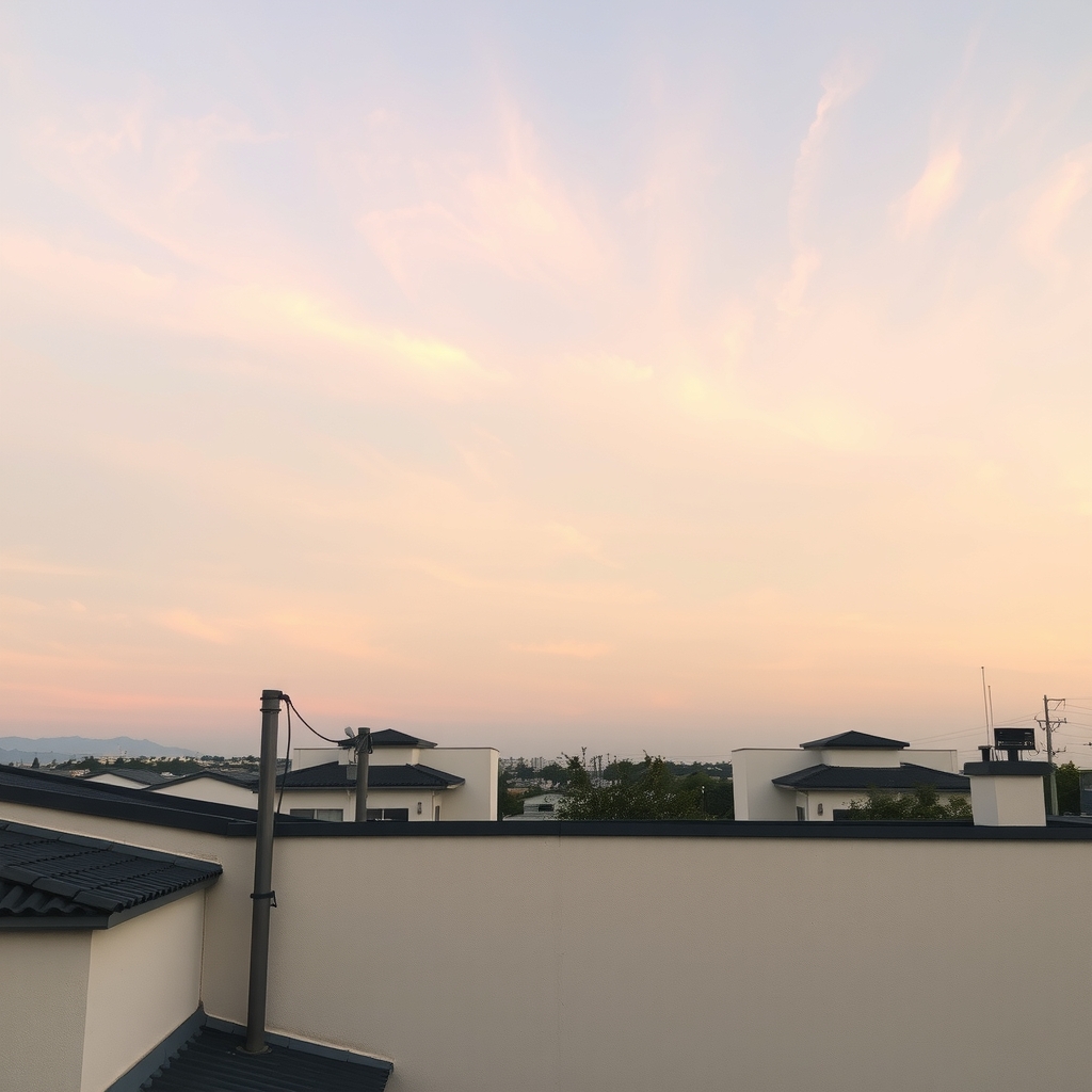 夕方の静かな住宅地の空とやわらかな雲